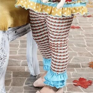 Matilda Jane tan/white with blue ruffle raised polka dot leggings pants 12 mos